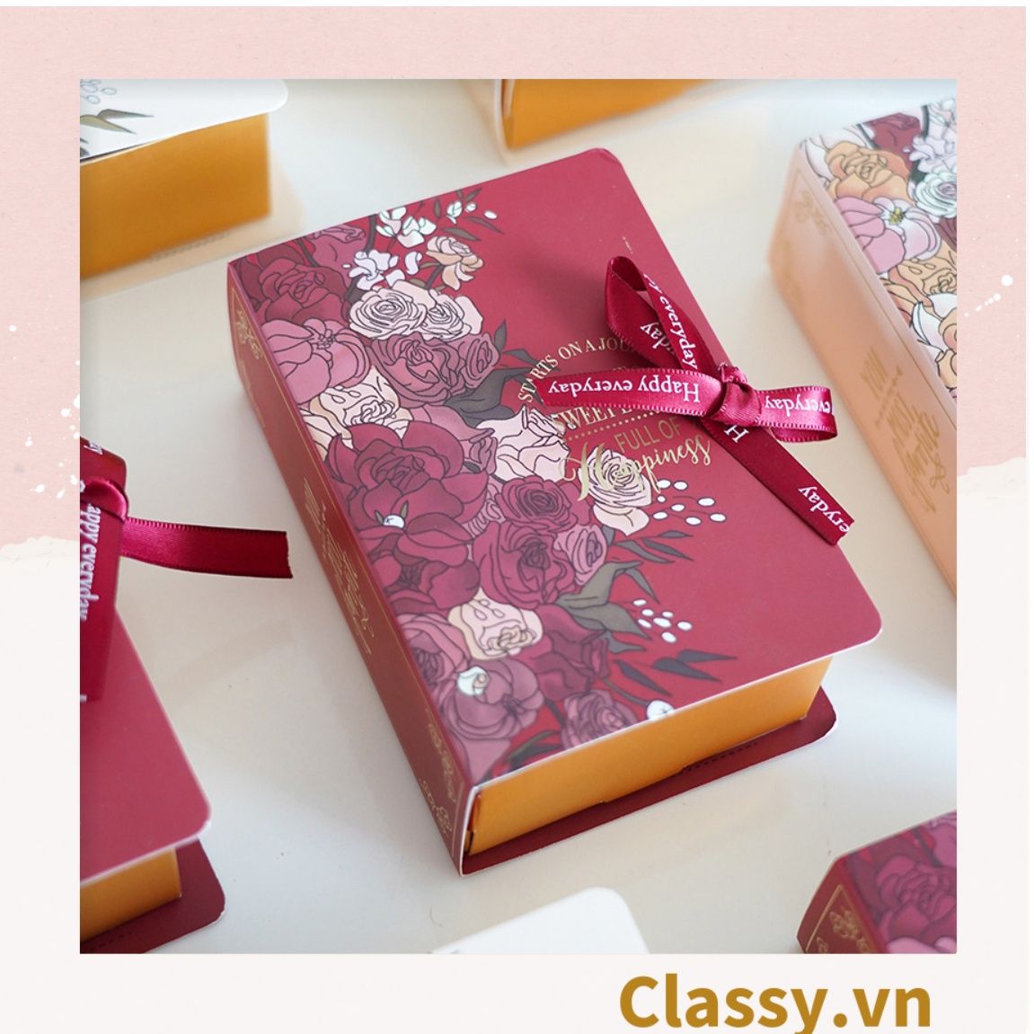 Hộp giấy đựng quà tặng gắn ruy băng Happy Every, đựng son môi, nước hoa, sô cô la Q496