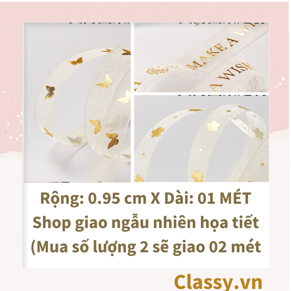 Classy Ruy băng voan 1 mét họa tiết ánh kim Q498