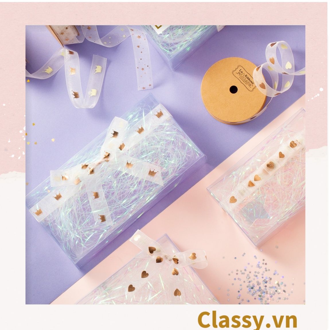 Classy Ruy băng voan 1 mét họa tiết ánh kim Q498