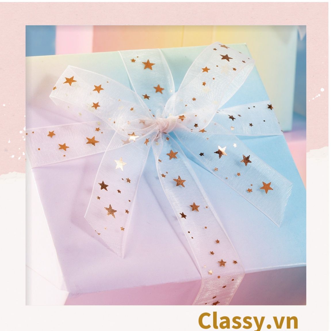Classy Ruy băng voan 1 mét họa tiết ánh kim Q498