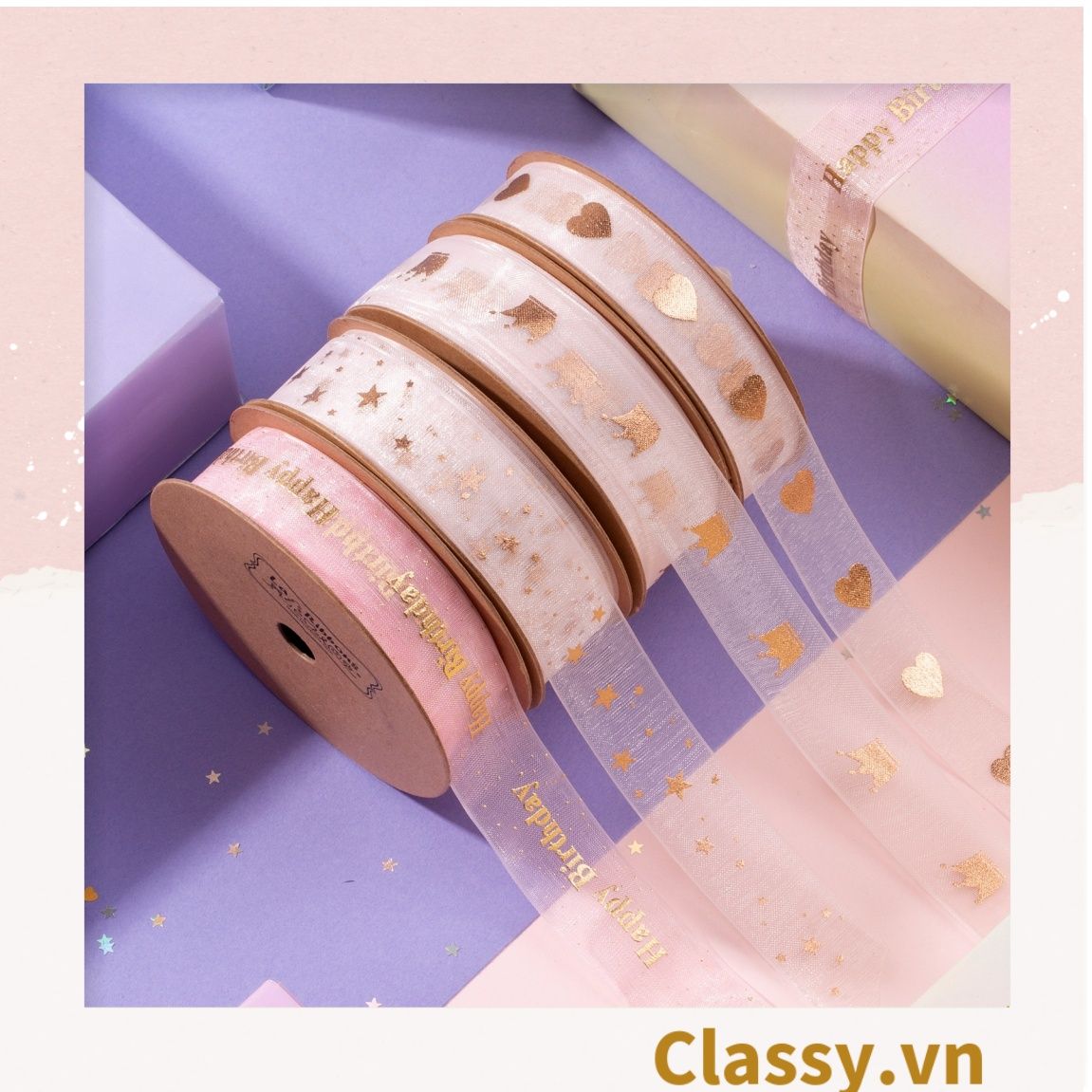 Classy Ruy băng voan 1 mét họa tiết ánh kim Q498