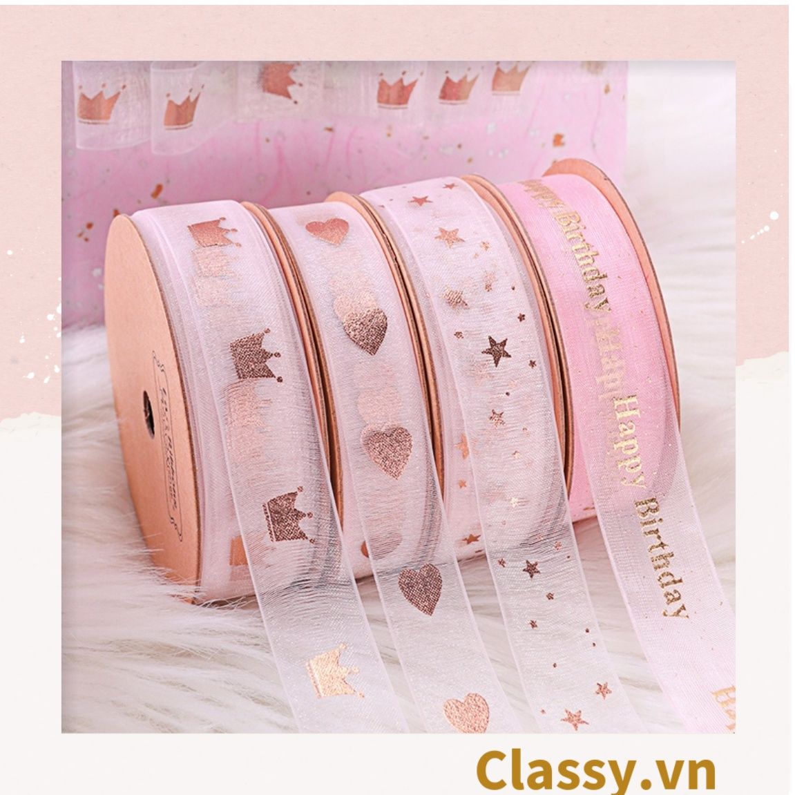  Classy Ruy băng voan 1 mét họa tiết ánh kim Q498 