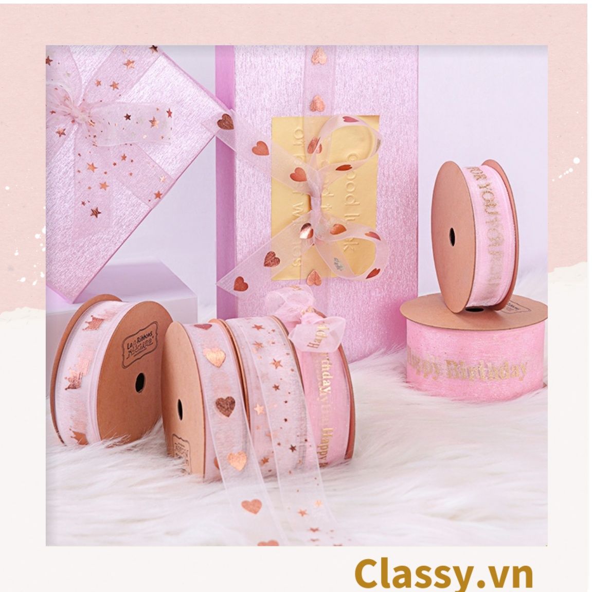  Classy Ruy băng voan 1 mét họa tiết ánh kim Q498 