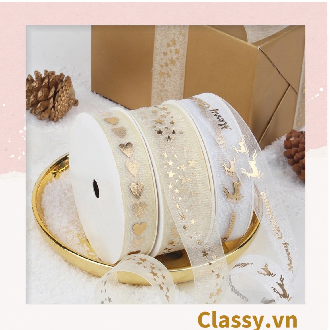 Classy Ruy băng voan 1 mét họa tiết ánh kim Q498