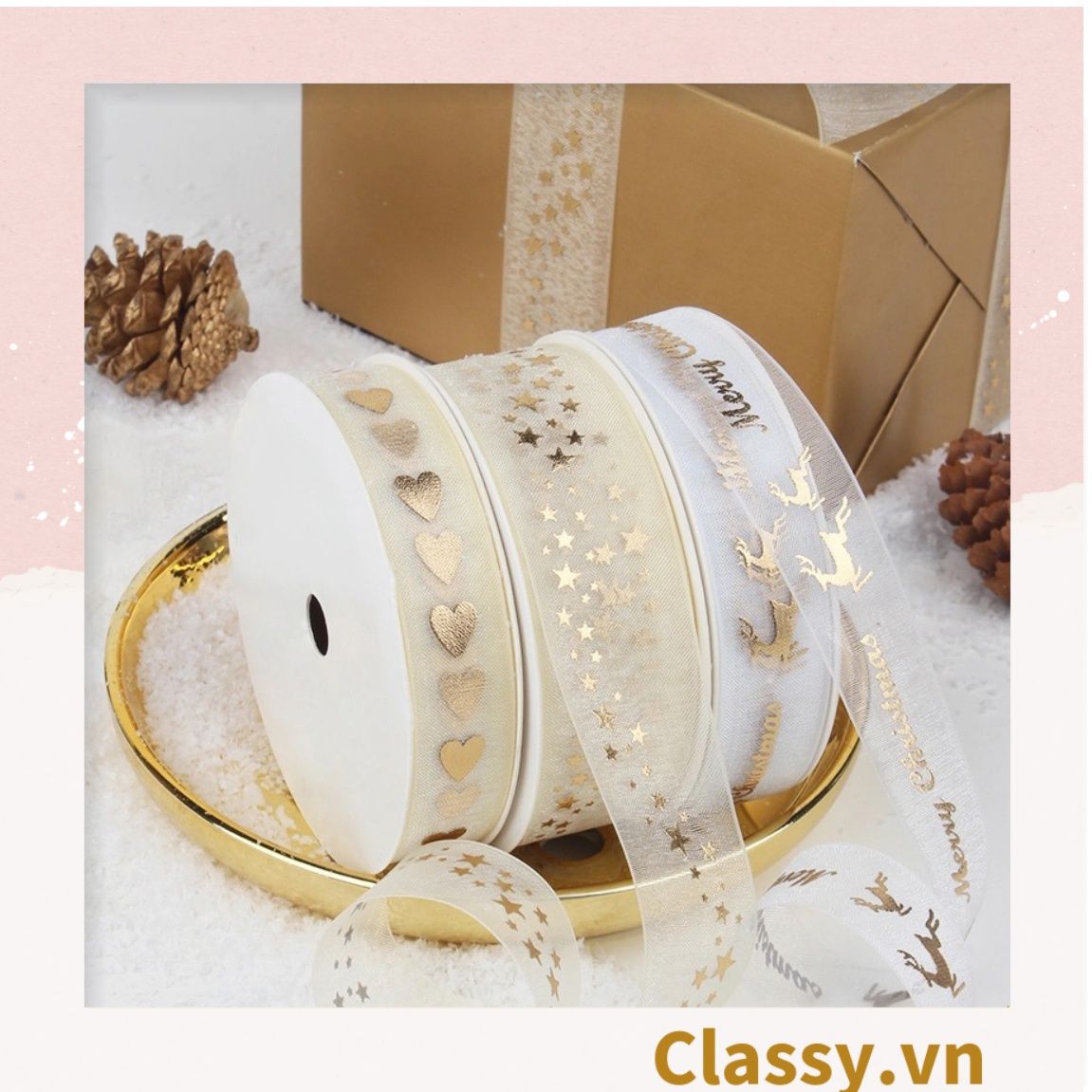  Classy Ruy băng voan 1 mét họa tiết ánh kim Q498 