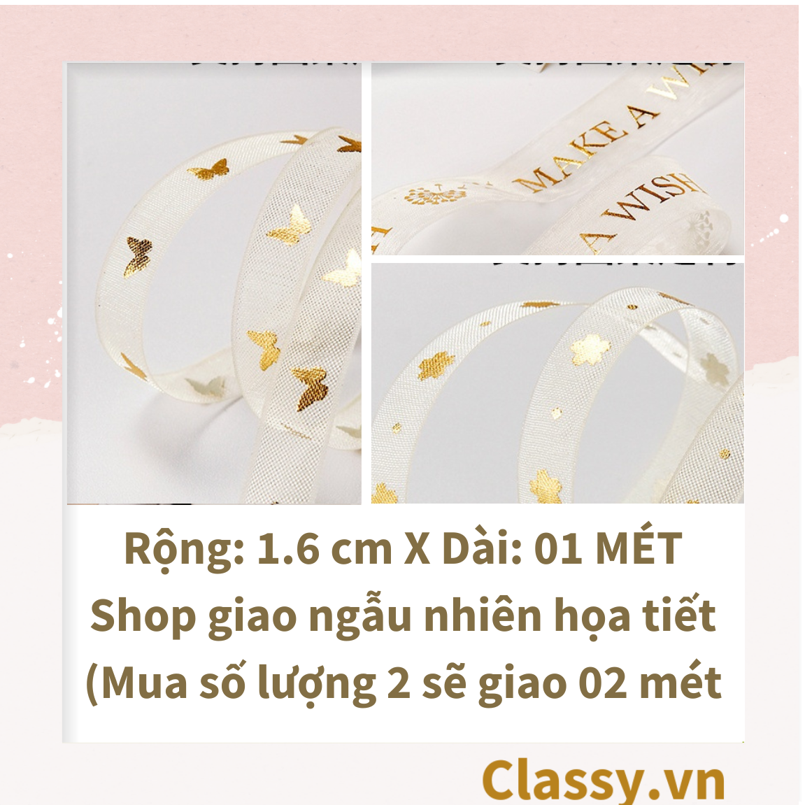 Classy Ruy băng voan 1 mét họa tiết ánh kim Q498