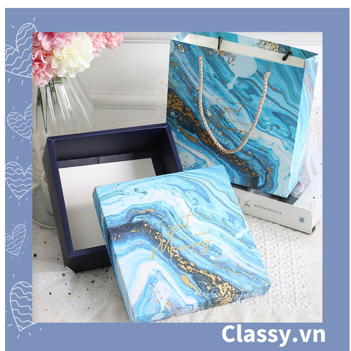 XÉ LẺ túi giấy +Hộp quà lớn quà tặng hình vuông, tự gấp, hoạ tiết vũ trụ galaxy huyền bí sang trọng Q945