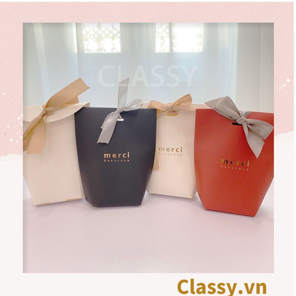 Túi giấy đựng quà Size Trung (đã bao gồm nơ) đơn sắc dễ thương 8x5,5x16,5cm đựng son, trang sức, nước hoa Q558