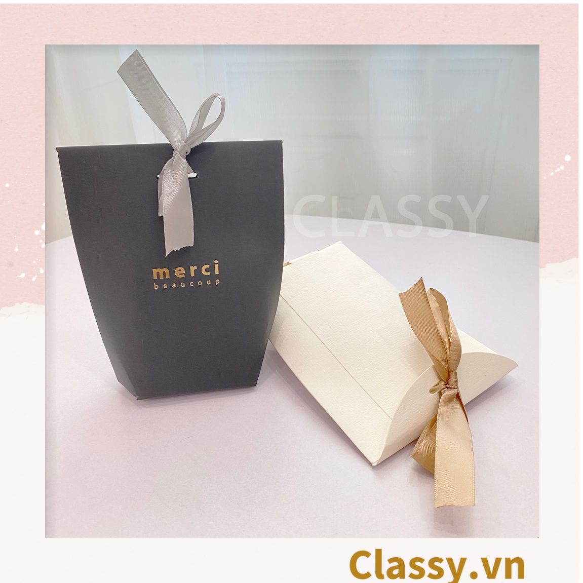 Túi giấy đựng quà Size Trung (đã bao gồm nơ) đơn sắc dễ thương 8x5,5x16,5cm đựng son, trang sức, nước hoa Q558