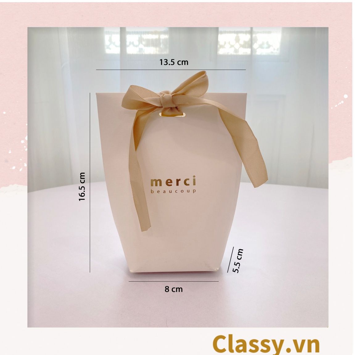  Túi giấy đựng quà Size Trung (đã bao gồm nơ) đơn sắc dễ thương 8x5,5x16,5cm đựng son, trang sức, nước hoa Q558 