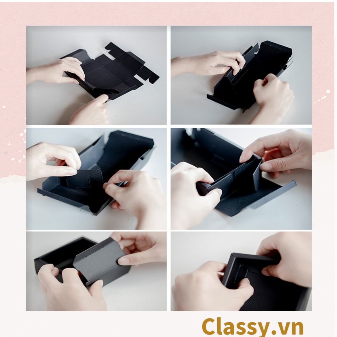 Hộp đựng quà hình vuông tự gấp dạng ngăn kéo; in chữ Merci làm quà tặng Q562