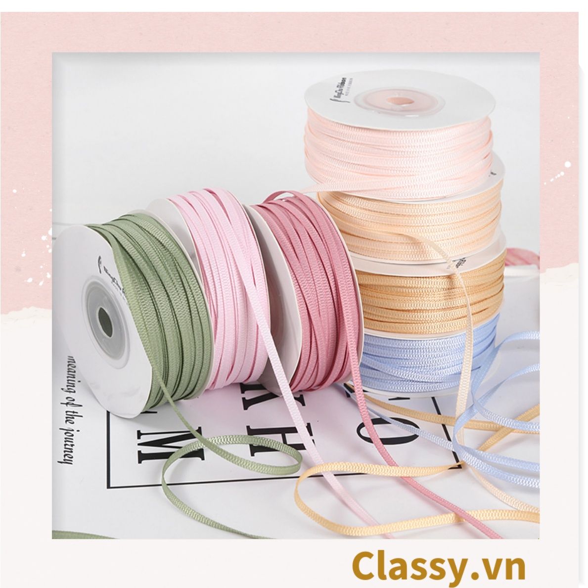 Cuộn 23 Mét Ruy băng vải sợi poly dài 01MÉT, Rộng 3 MM đơn sắc, đủ màu Q564