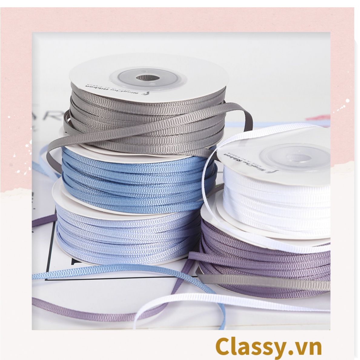 Cuộn 23 Mét Ruy băng vải sợi poly dài 01MÉT, Rộng 3 MM đơn sắc, đủ màu Q564