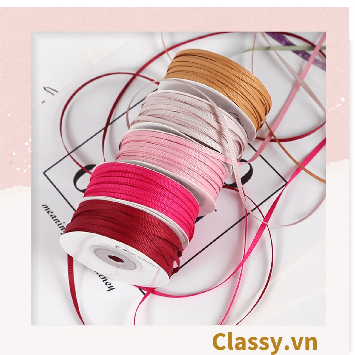 Cuộn 23 Mét Ruy băng vải sợi poly dài 01MÉT, Rộng 3 MM đơn sắc, đủ màu Q564