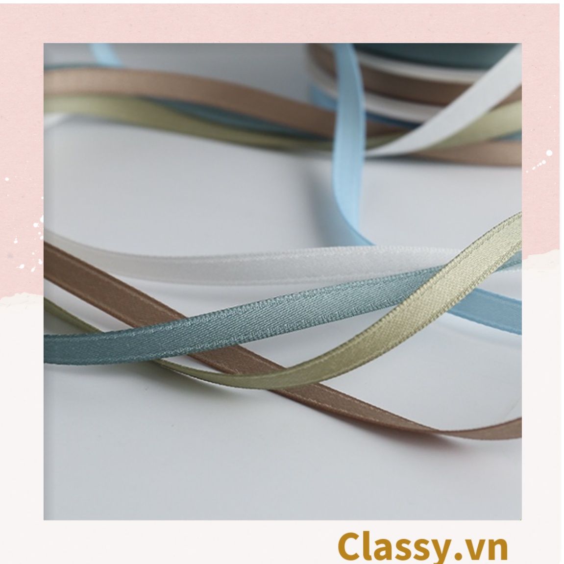 Cuộn 23 Mét Ruy băng vải sợi poly dài 01MÉT, Rộng 3 MM đơn sắc, đủ màu Q564