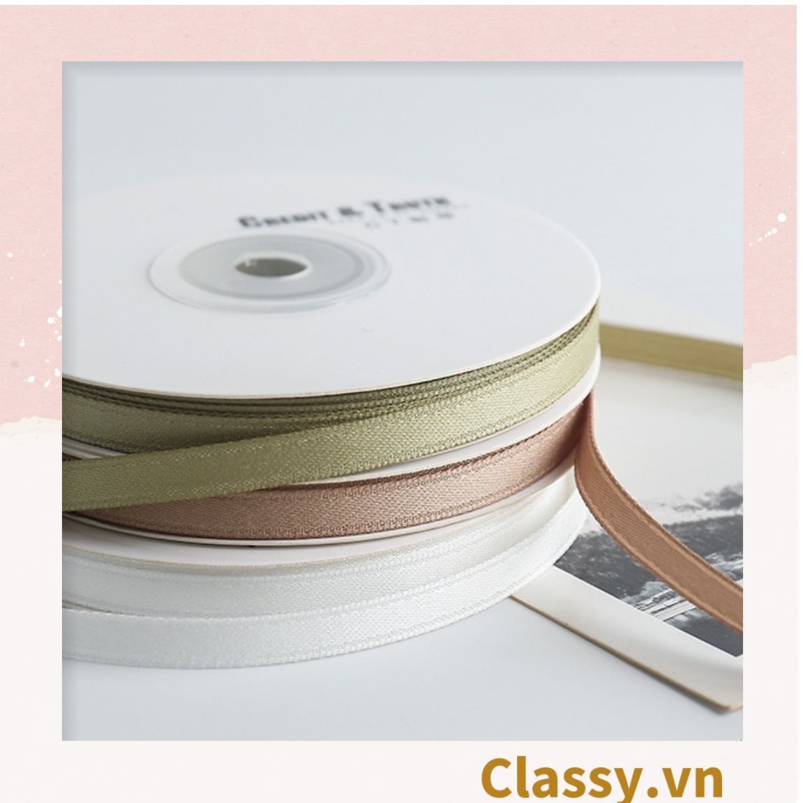 Cuộn 23 Mét Ruy băng vải sợi poly dài 01MÉT, Rộng 3 MM đơn sắc, đủ màu Q564