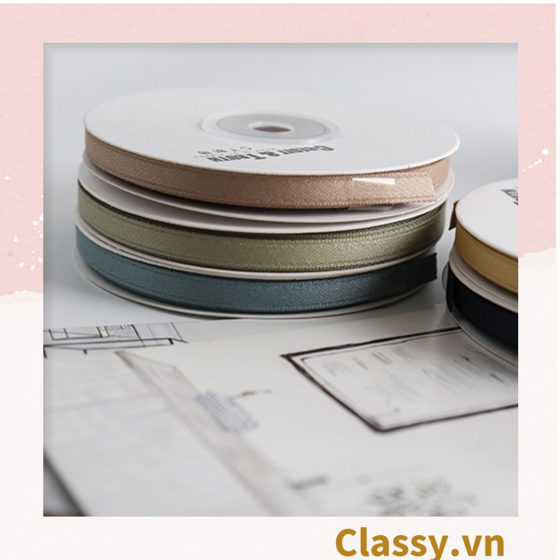 Cuộn 23 Mét Ruy băng vải sợi poly dài 01MÉT, Rộng 3 MM đơn sắc, đủ màu Q564