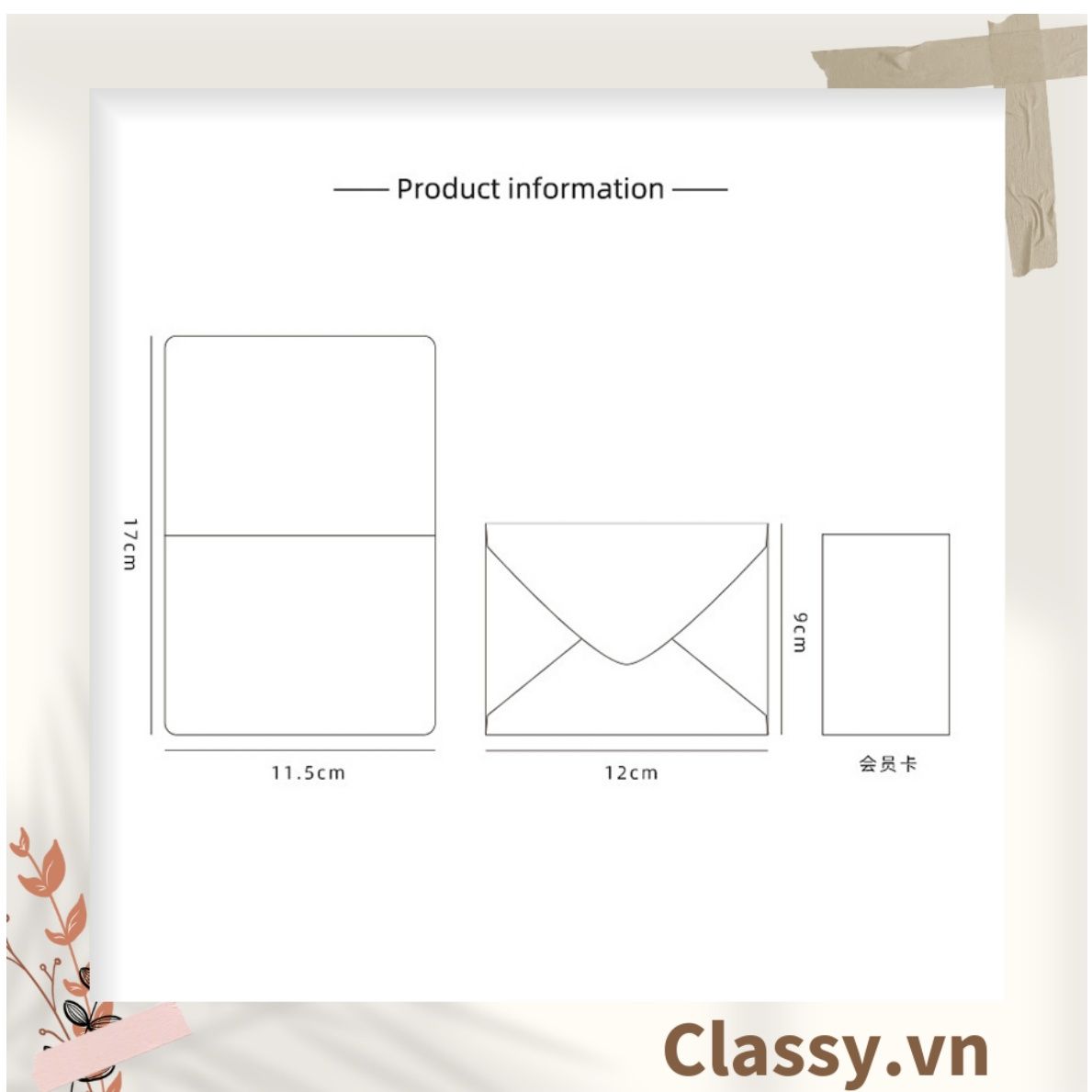Thiệp Cổ điển Vintage in hình lá cây hoặc hoa vintage, giấy art sang trọng kèm phong bì giấy kraft và nhãn dán sticker Q625