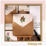  Thiệp Cổ điển Vintage in hình lá cây hoặc hoa vintage, giấy art sang trọng kèm phong bì giấy kraft và nhãn dán sticker Q625 