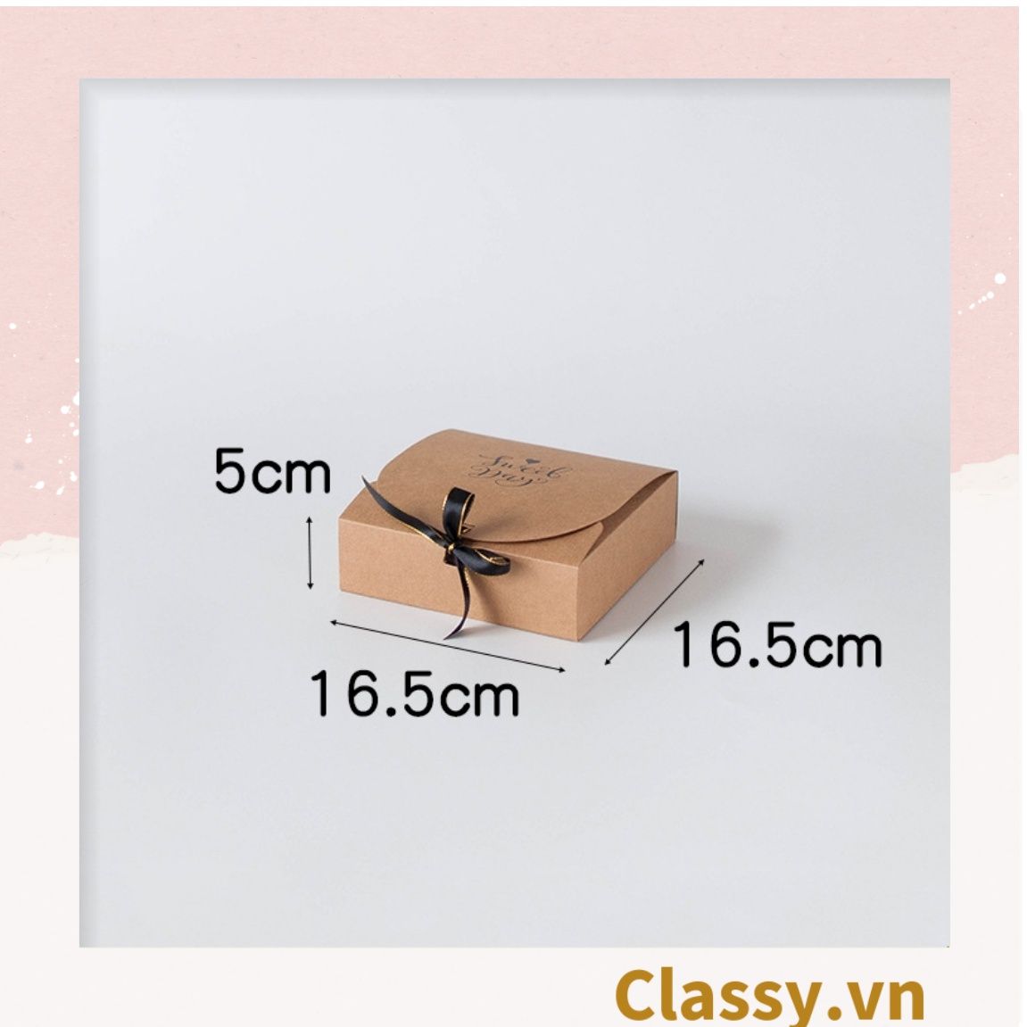 Hộp giấy đựng bánh tráng miệng, bánh kẹo, quà tặng thắt dây ruy băng tự gấp Q628