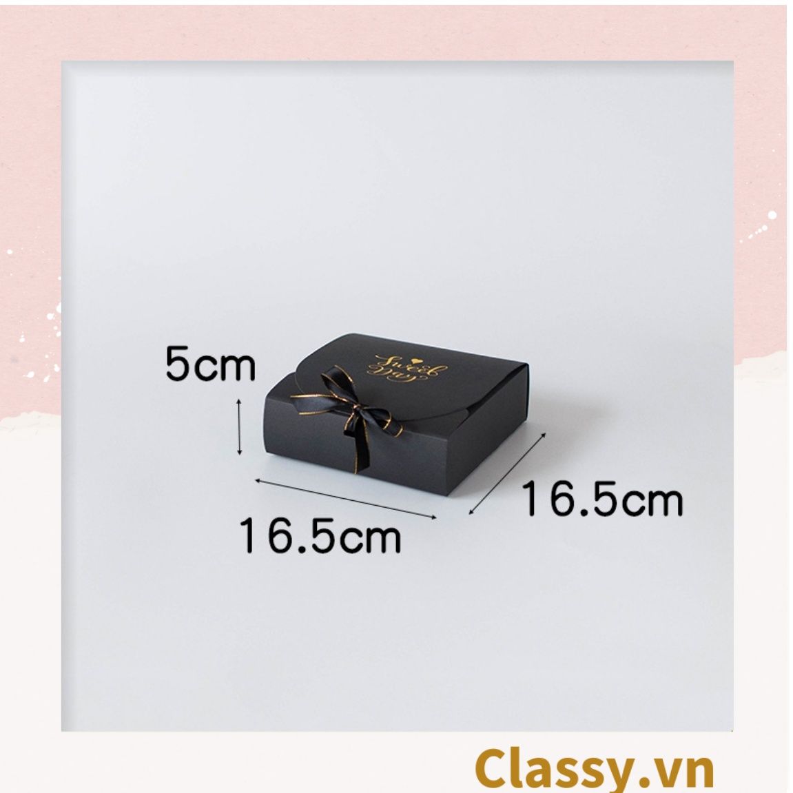 Hộp giấy đựng bánh tráng miệng, bánh kẹo, quà tặng thắt dây ruy băng tự gấp Q628