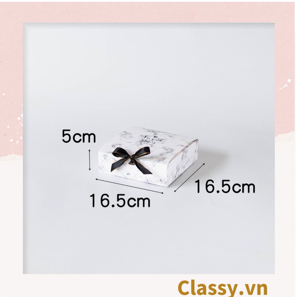 Hộp giấy đựng bánh tráng miệng, bánh kẹo, quà tặng thắt dây ruy băng tự gấp Q628