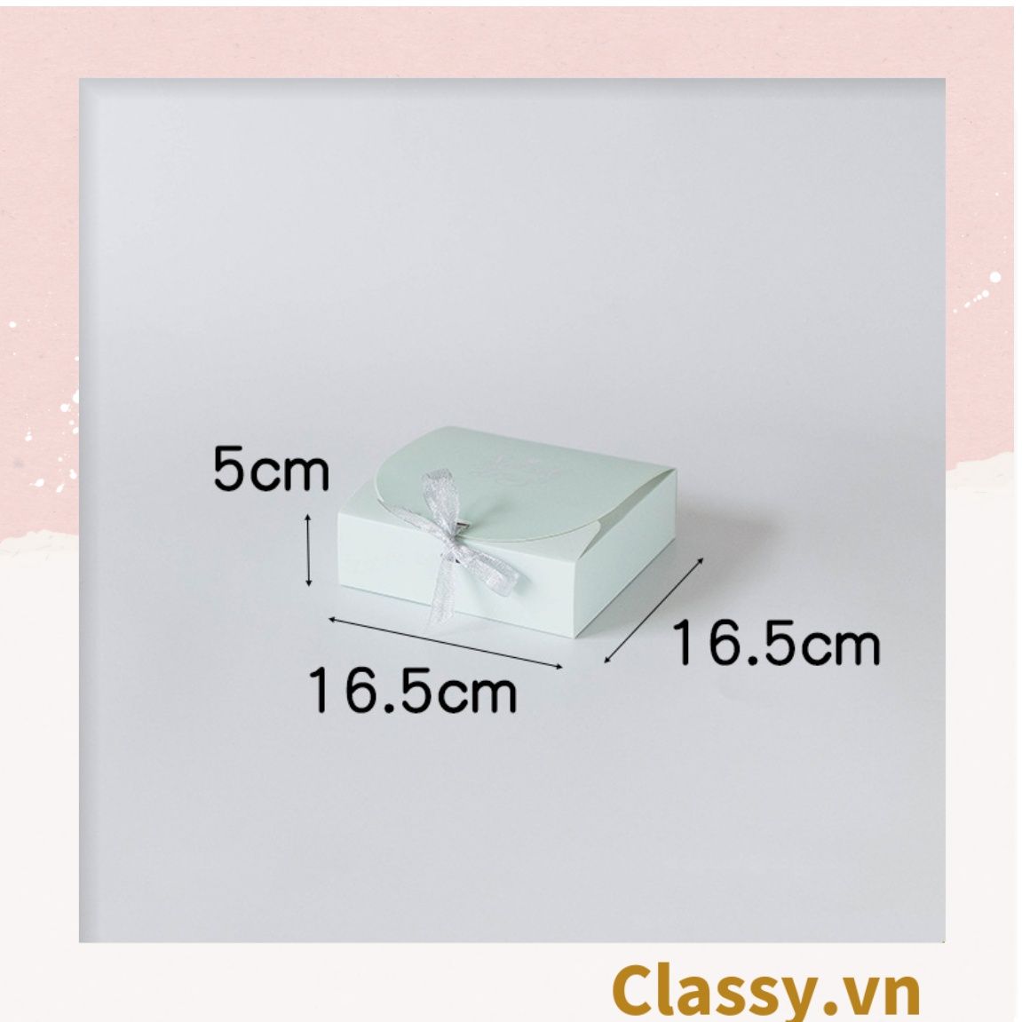 Hộp giấy đựng bánh tráng miệng, bánh kẹo, quà tặng thắt dây ruy băng tự gấp Q628