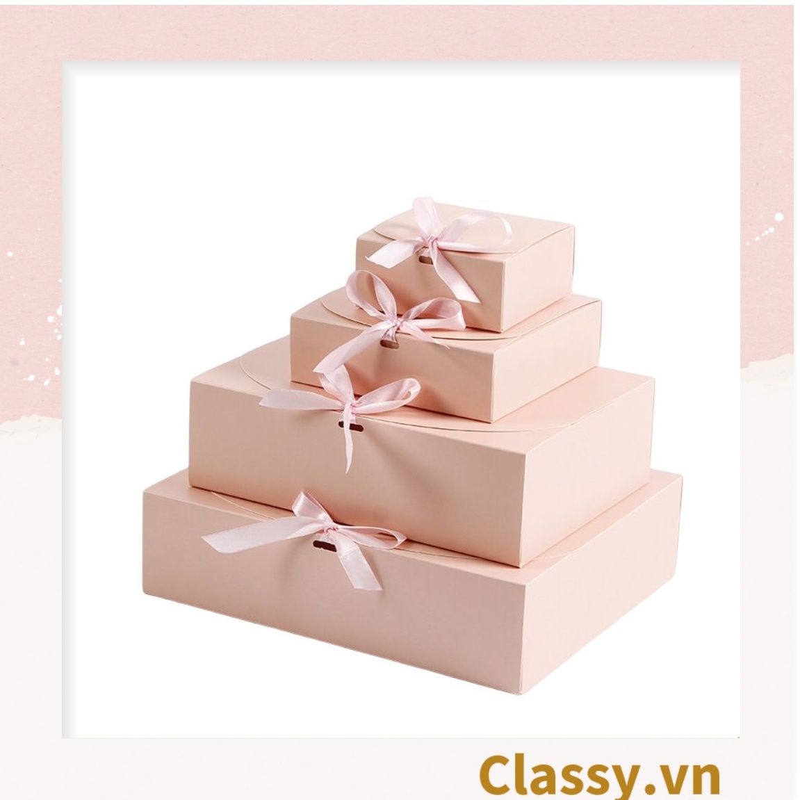 Hộp giấy đựng bánh tráng miệng, bánh kẹo, quà tặng thắt dây ruy băng tự gấp Q628