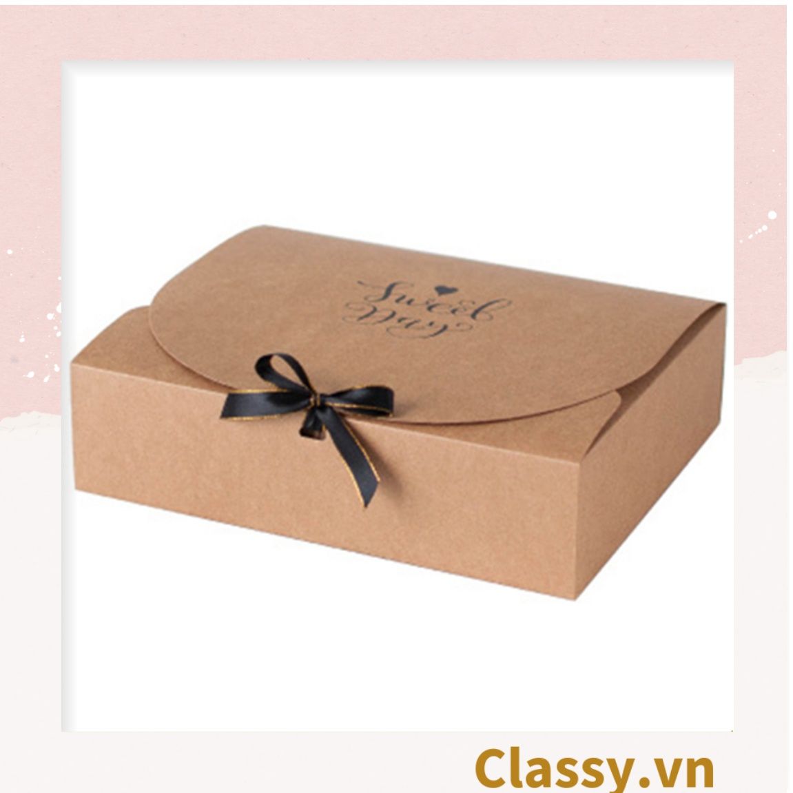 Hộp giấy đựng bánh tráng miệng, bánh kẹo, quà tặng thắt dây ruy băng tự gấp Q628