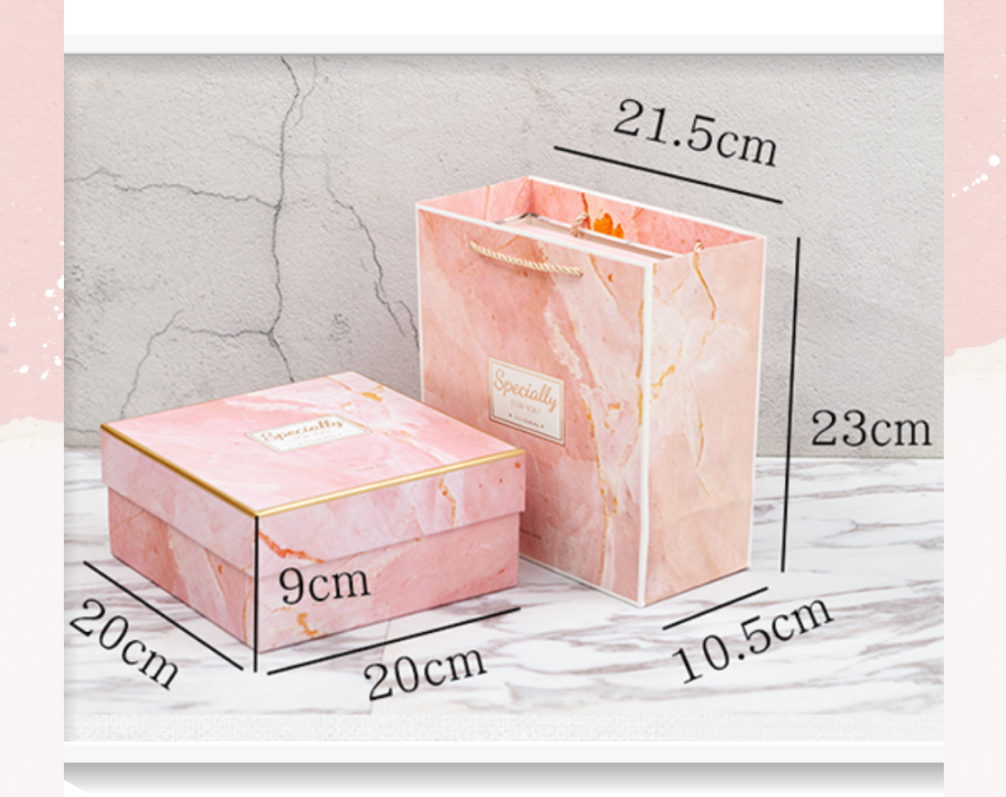  Hộp giấy cứng đựng quà tặng họa tiết cẩm thạch màu hồng hai mảnh, chất liệu cứng cáp sang trọng [Q678] 