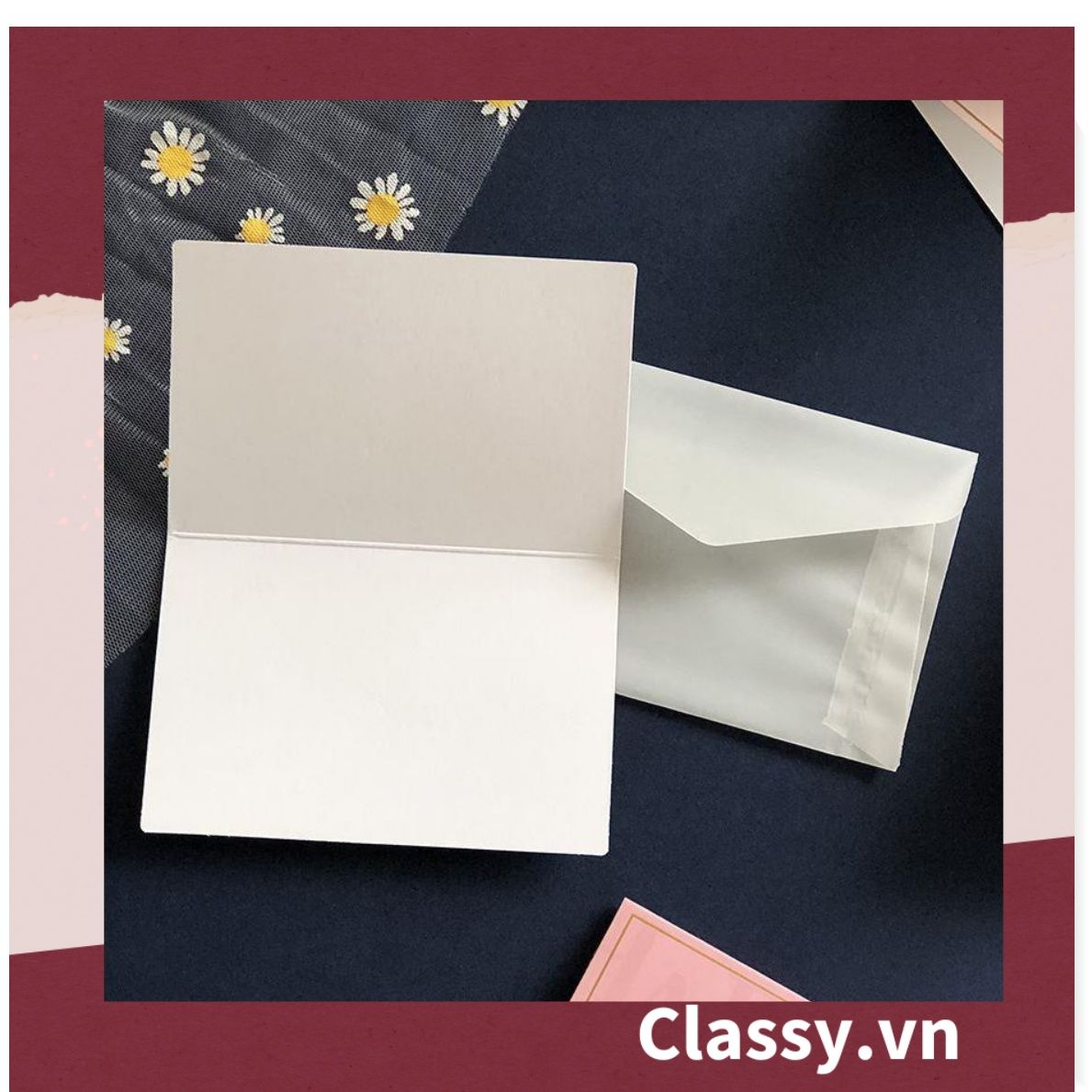 Thiệp Cổ điển Vintage tối giản, giấy art sang trọng kèm phong bì giấy lụa trong suốt và nhãn dán sticker Q679