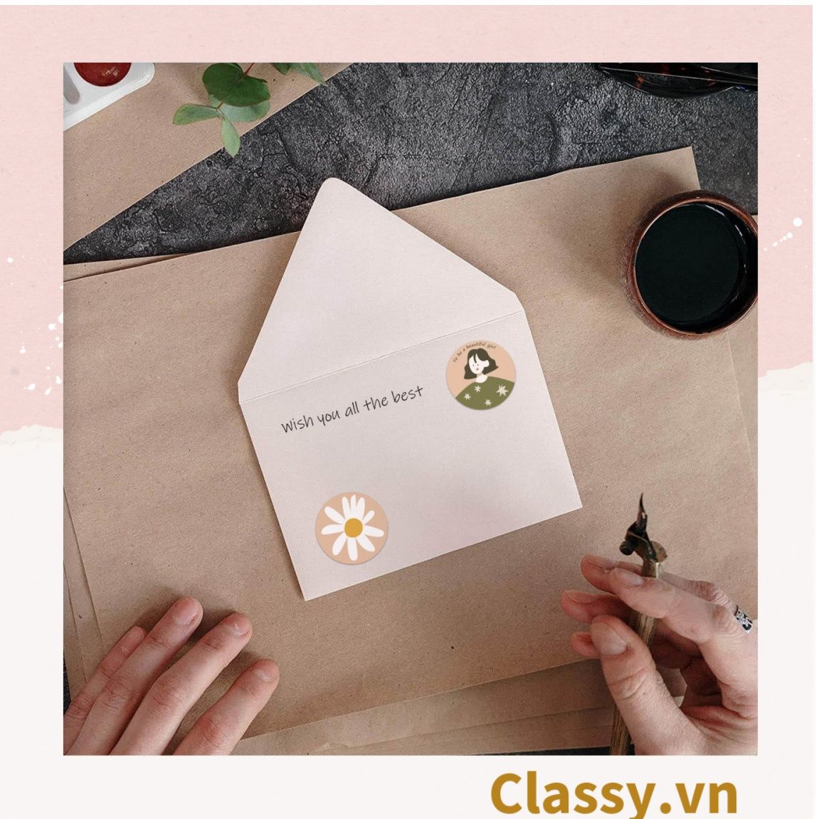 Cuộn 500 Sticker 2.5CM Thank you dán niêm phong túi giấy, hộp bánh handmade, tem dán thiệp, hộp quà tặng Q686