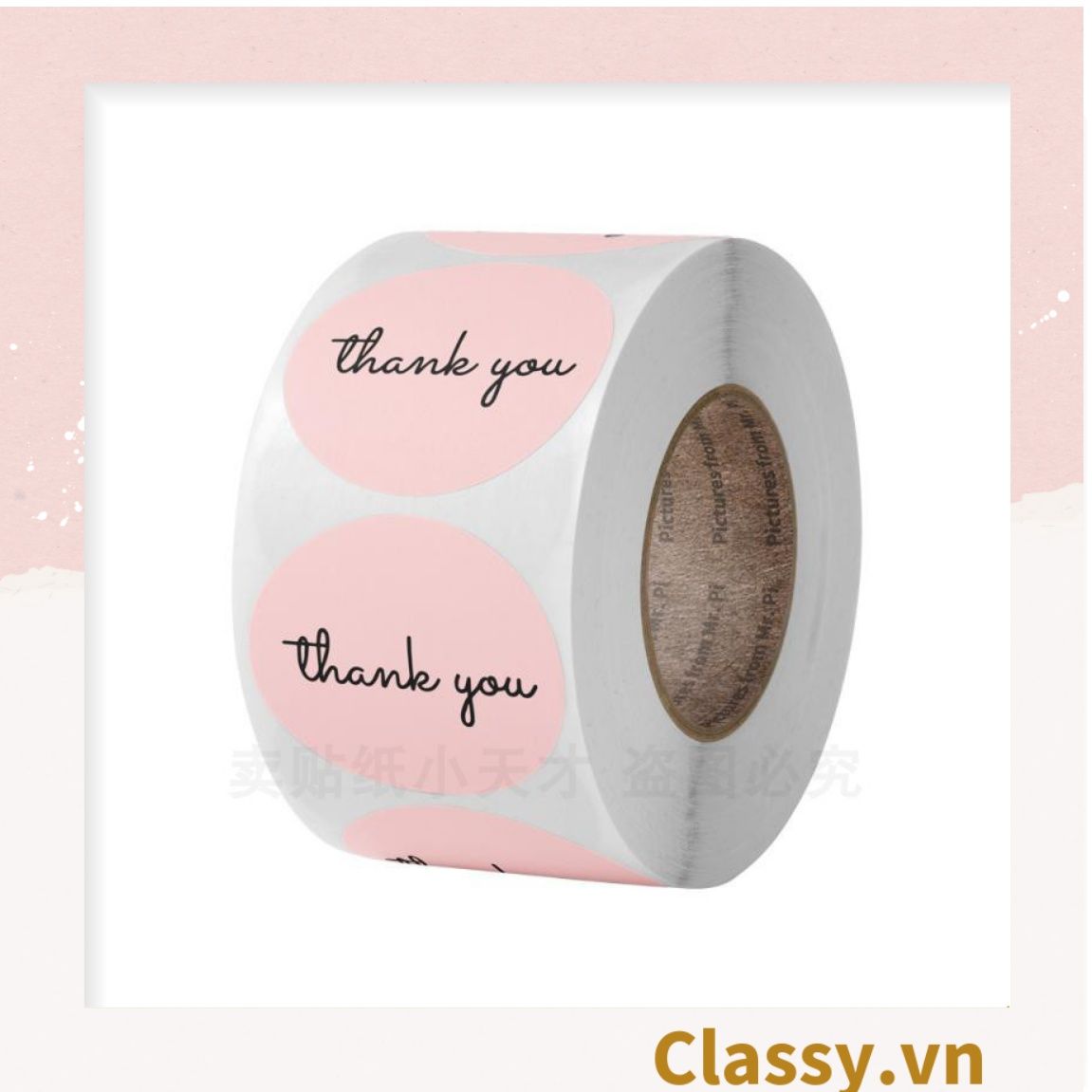 Cuộn 500 Sticker 2.5CM Thank you dán niêm phong túi giấy, hộp bánh handmade, tem dán thiệp, hộp quà tặng Q686