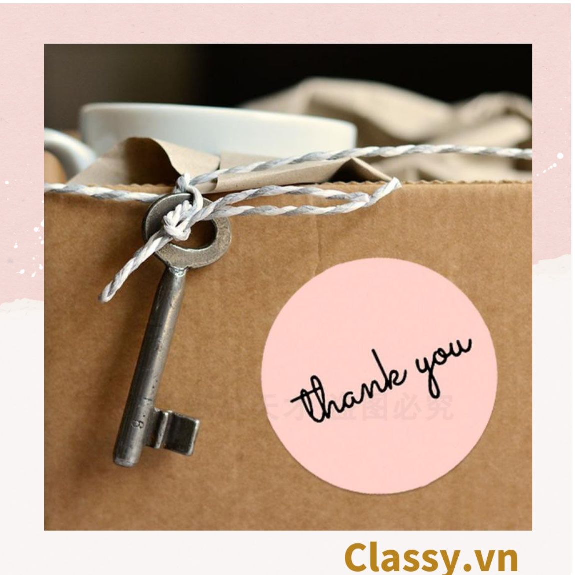 Cuộn 500 Sticker 2.5CM Thank you dán niêm phong túi giấy, hộp bánh handmade, tem dán thiệp, hộp quà tặng Q686