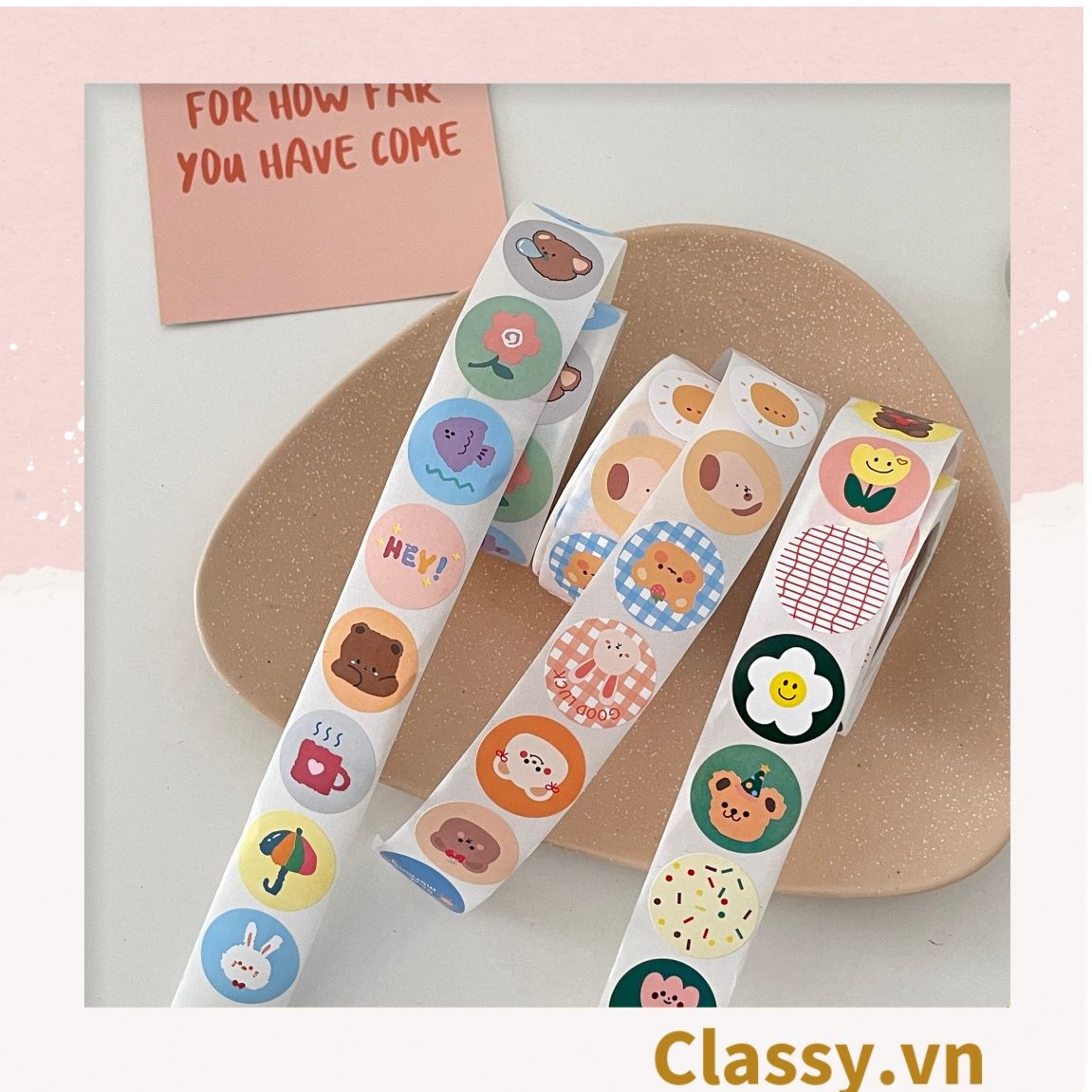 Cuộn 500 Sticker 2.5CM Thank you dán niêm phong túi giấy, hộp bánh handmade, tem dán thiệp, hộp quà tặng Q686