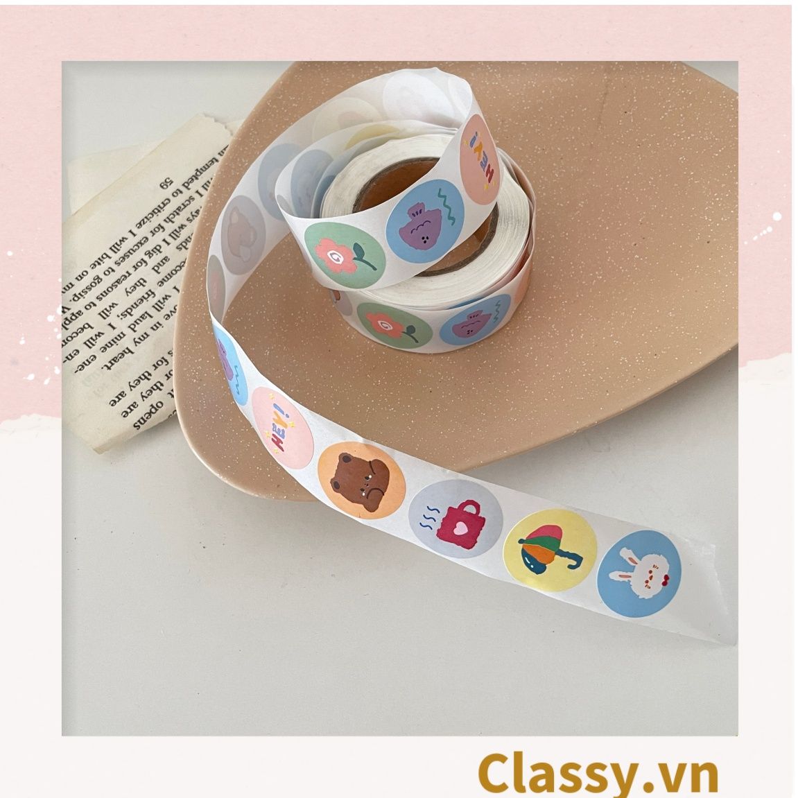 Cuộn 500 Sticker 2.5CM Thank you dán niêm phong túi giấy, hộp bánh handmade, tem dán thiệp, hộp quà tặng Q686