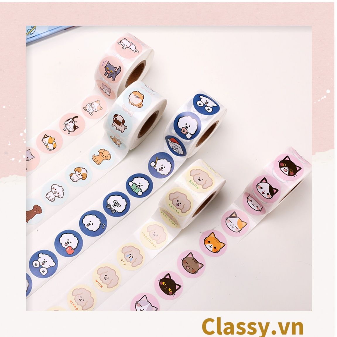 Cuộn 500 Sticker 2.5CM Thank you dán niêm phong túi giấy, hộp bánh handmade, tem dán thiệp, hộp quà tặng Q686
