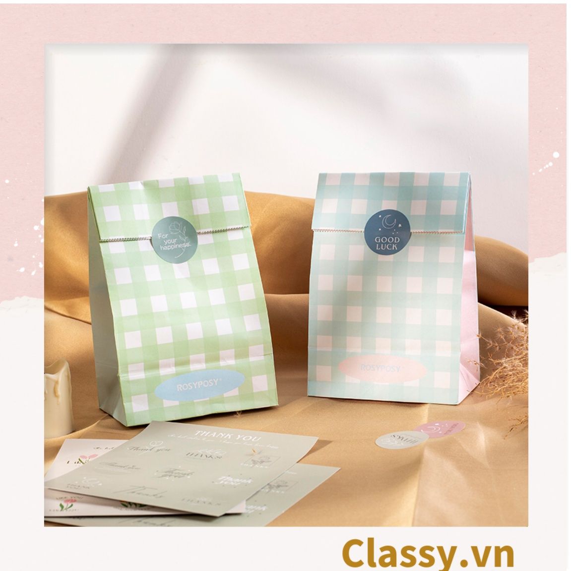 Cuộn 500 Sticker 2.5CM Thank you dán niêm phong túi giấy, hộp bánh handmade, tem dán thiệp, hộp quà tặng Q686