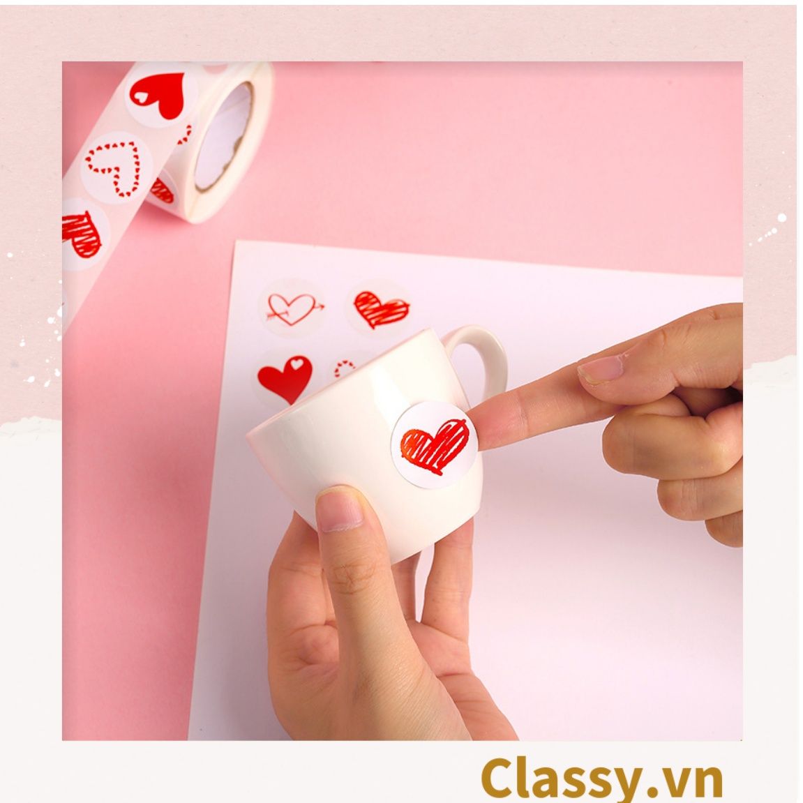 Cuộn 500 Sticker 2.5CM Thank you dán niêm phong túi giấy, hộp bánh handmade, tem dán thiệp, hộp quà tặng Q686