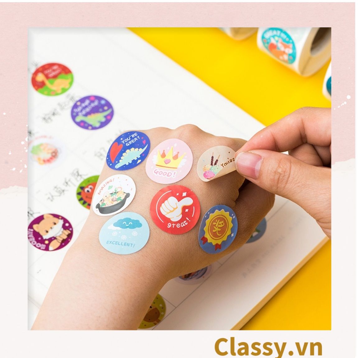 Cuộn 500 Sticker 2.5CM Thank you dán niêm phong túi giấy, hộp bánh handmade, tem dán thiệp, hộp quà tặng Q686