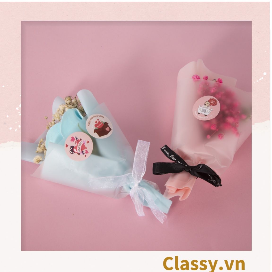 Cuộn 500 Sticker 2.5CM Thank you dán niêm phong túi giấy, hộp bánh handmade, tem dán thiệp, hộp quà tặng Q686