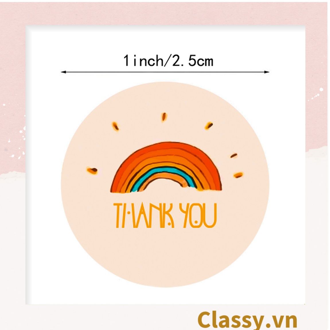 Cuộn 500 Sticker 2.5CM Thank you dán niêm phong túi giấy, hộp bánh handmade, tem dán thiệp, hộp quà tặng Q686