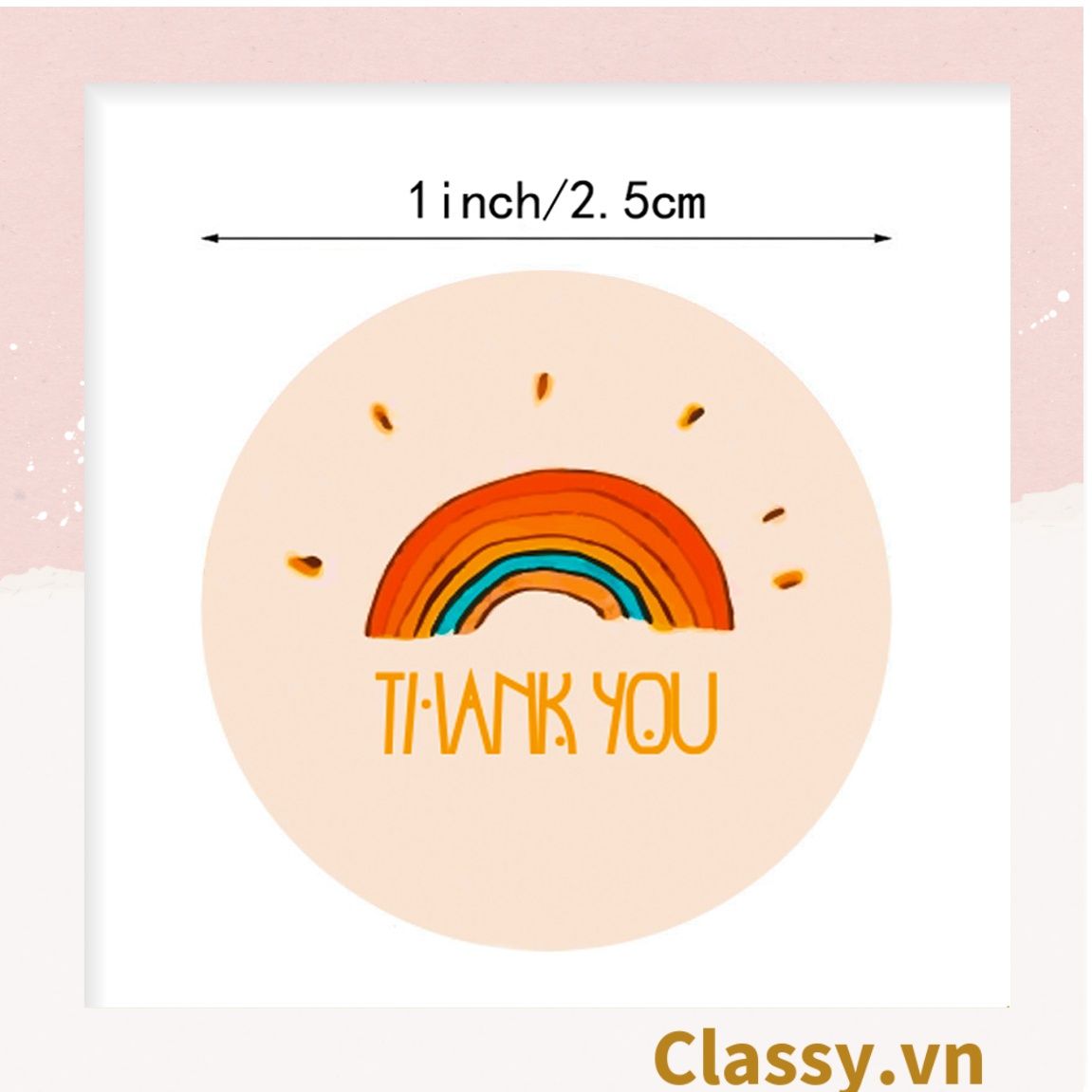  Cuộn 500 Sticker 2.5CM Thank you dán niêm phong túi giấy, hộp bánh handmade, tem dán thiệp, hộp quà tặng Q686 