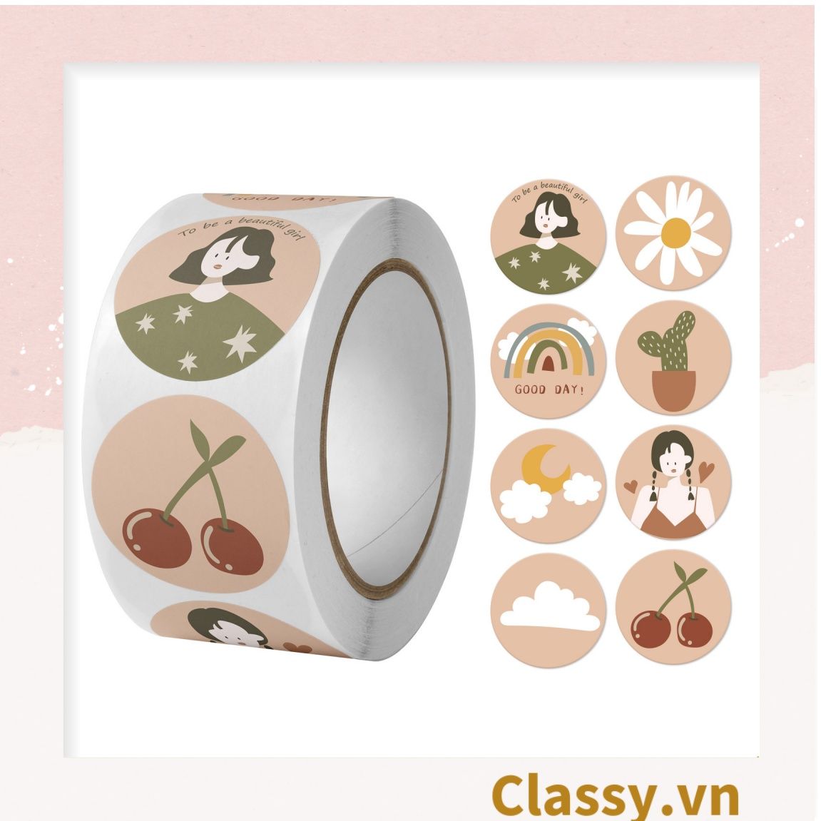 Cuộn 500 Sticker 2.5CM Thank you dán niêm phong túi giấy, hộp bánh handmade, tem dán thiệp, hộp quà tặng Q686