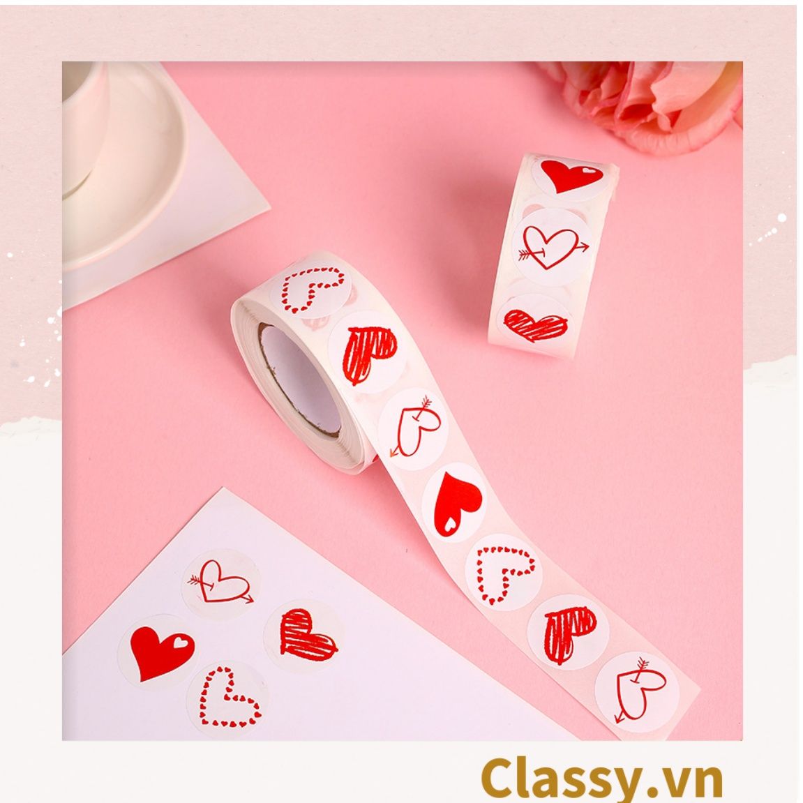 Cuộn 500 Sticker 2.5CM Thank you dán niêm phong túi giấy, hộp bánh handmade, tem dán thiệp, hộp quà tặng Q686