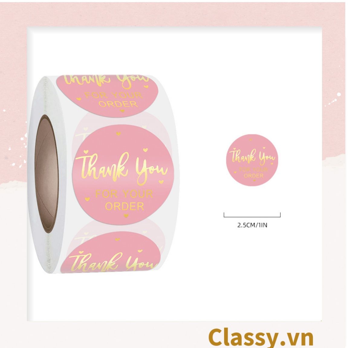 Cuộn 500 Sticker 2.5CM Thank you dán niêm phong túi giấy, hộp bánh handmade, tem dán thiệp, hộp quà tặng Q686