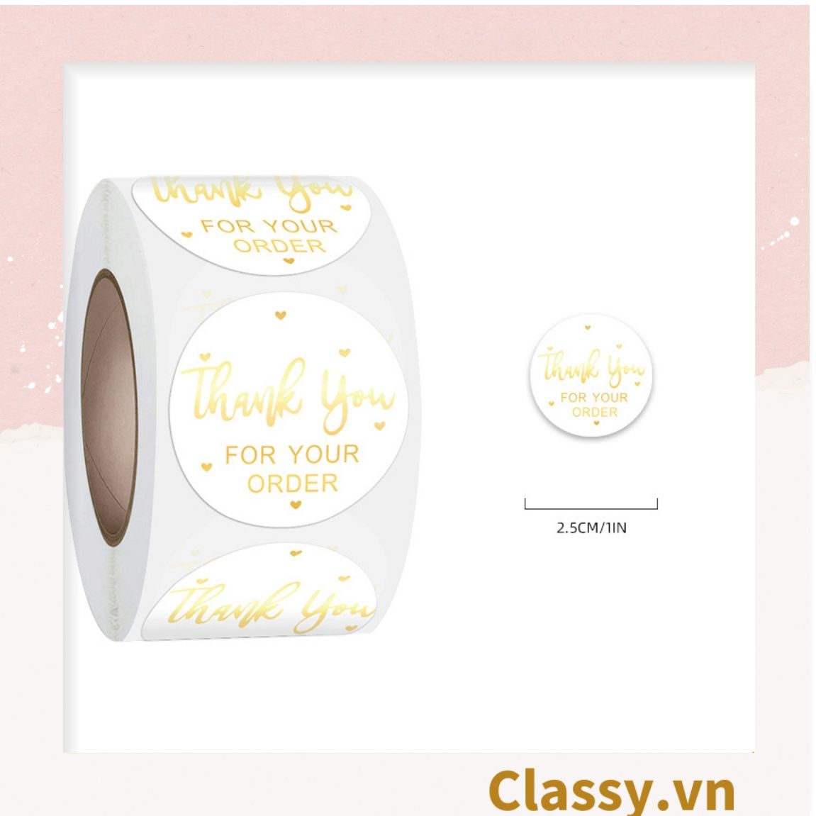 Cuộn 500 Sticker 2.5CM Thank you dán niêm phong túi giấy, hộp bánh handmade, tem dán thiệp, hộp quà tặng Q686
