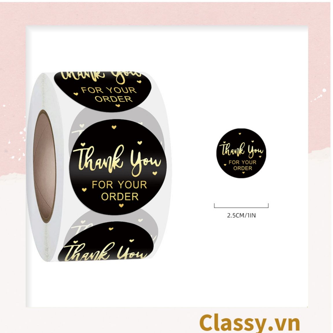Cuộn 500 Sticker 2.5CM Thank you dán niêm phong túi giấy, hộp bánh handmade, tem dán thiệp, hộp quà tặng Q686