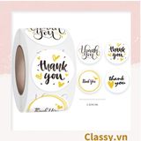  Cuộn 500 Sticker 2.5CM Thank you dán niêm phong túi giấy, hộp bánh handmade, tem dán thiệp, hộp quà tặng Q686 