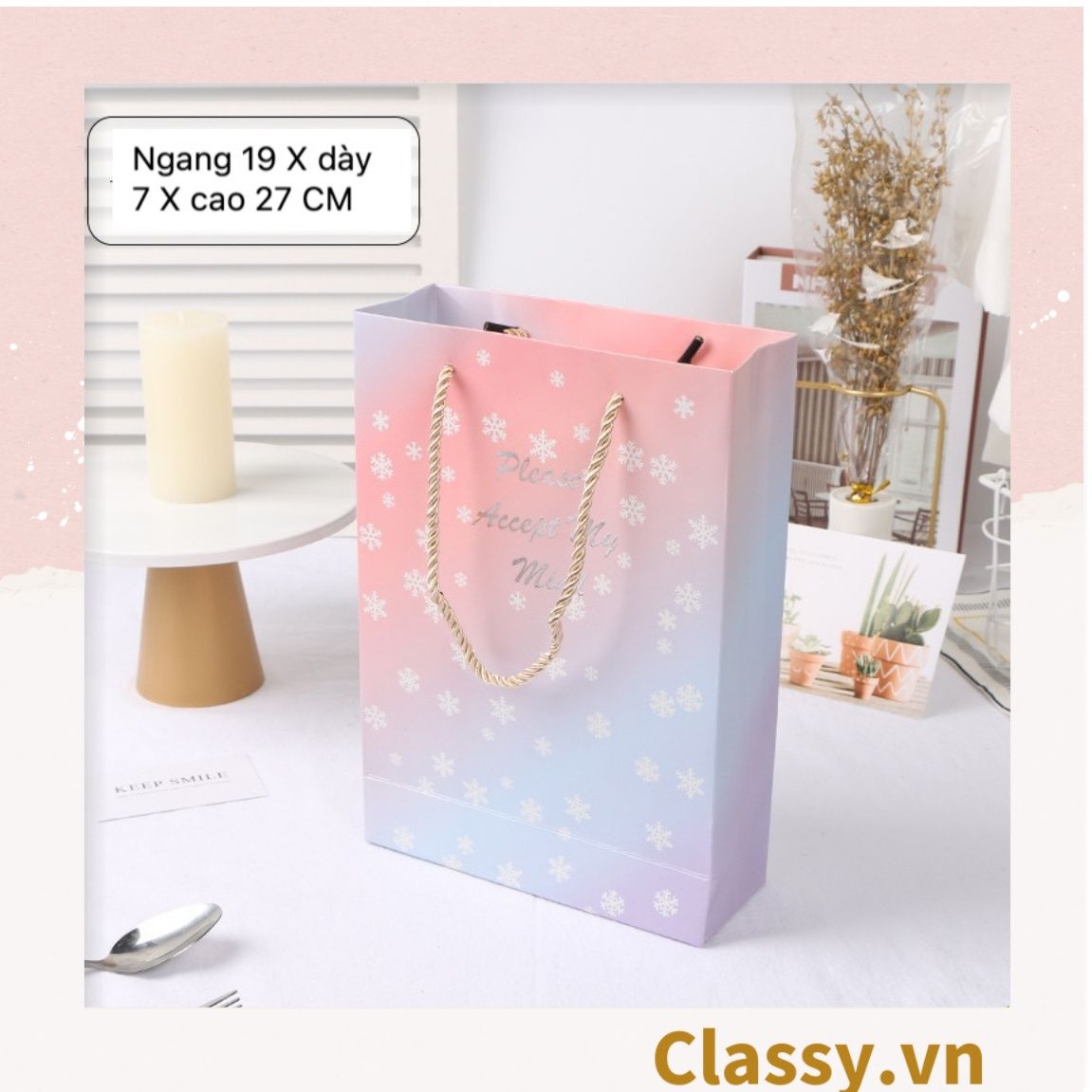 Túi giấy đựng quà Cao 33 * Rộng 18 * Ngang 6 cm họa tiết đá cẩm thạch trơn Q690